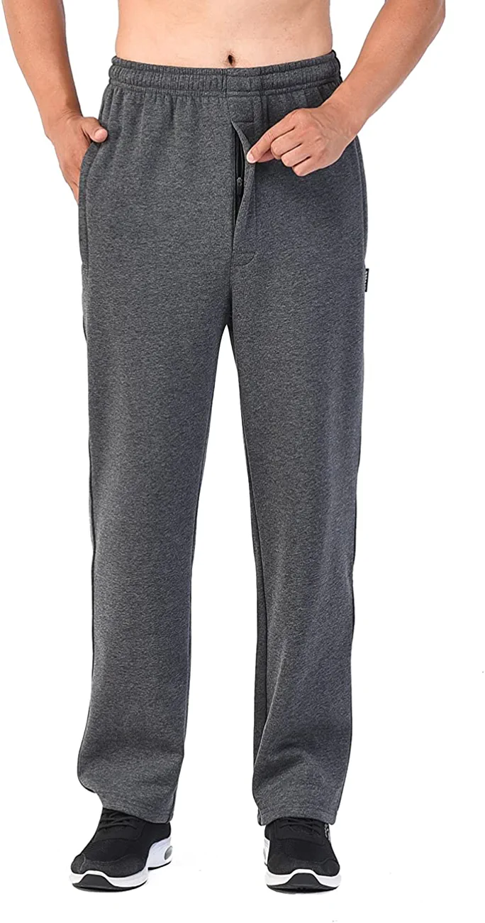 Zoulee Men's Front Zip Open-Bottom Sports Pants Sweatpants