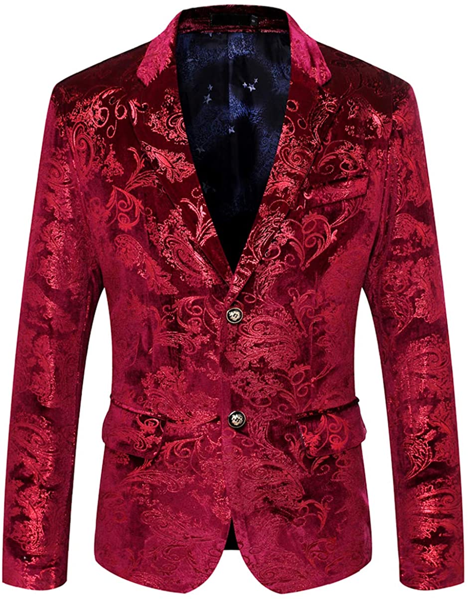 MAGE MALE Men's Dress Party Floral Suit Jacket Notched Lapel Slim Fit Two  Button