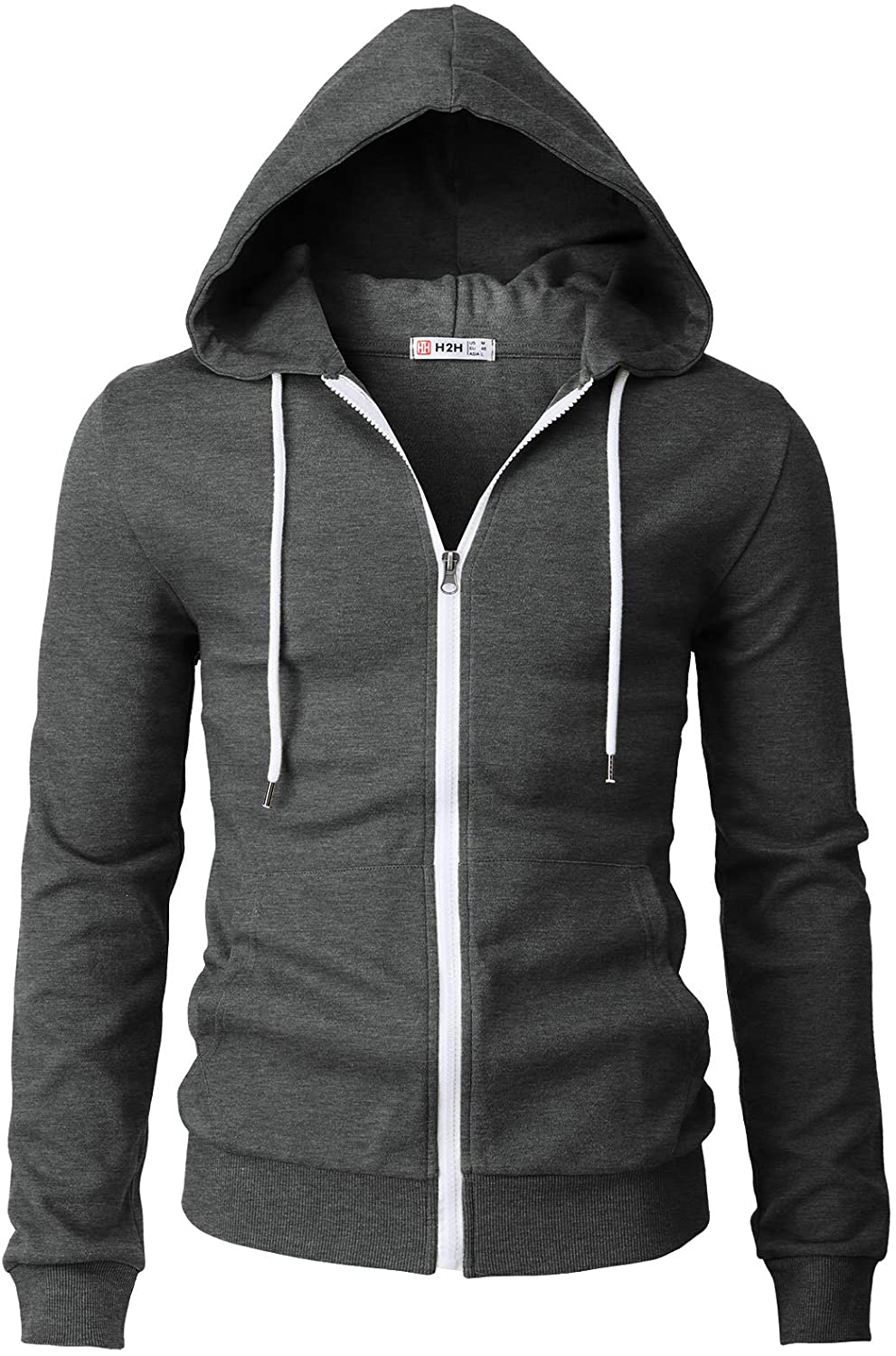 H2H Mens Casual Zip up Hoodie Jacket Double Cotton Lightweight Hooded 