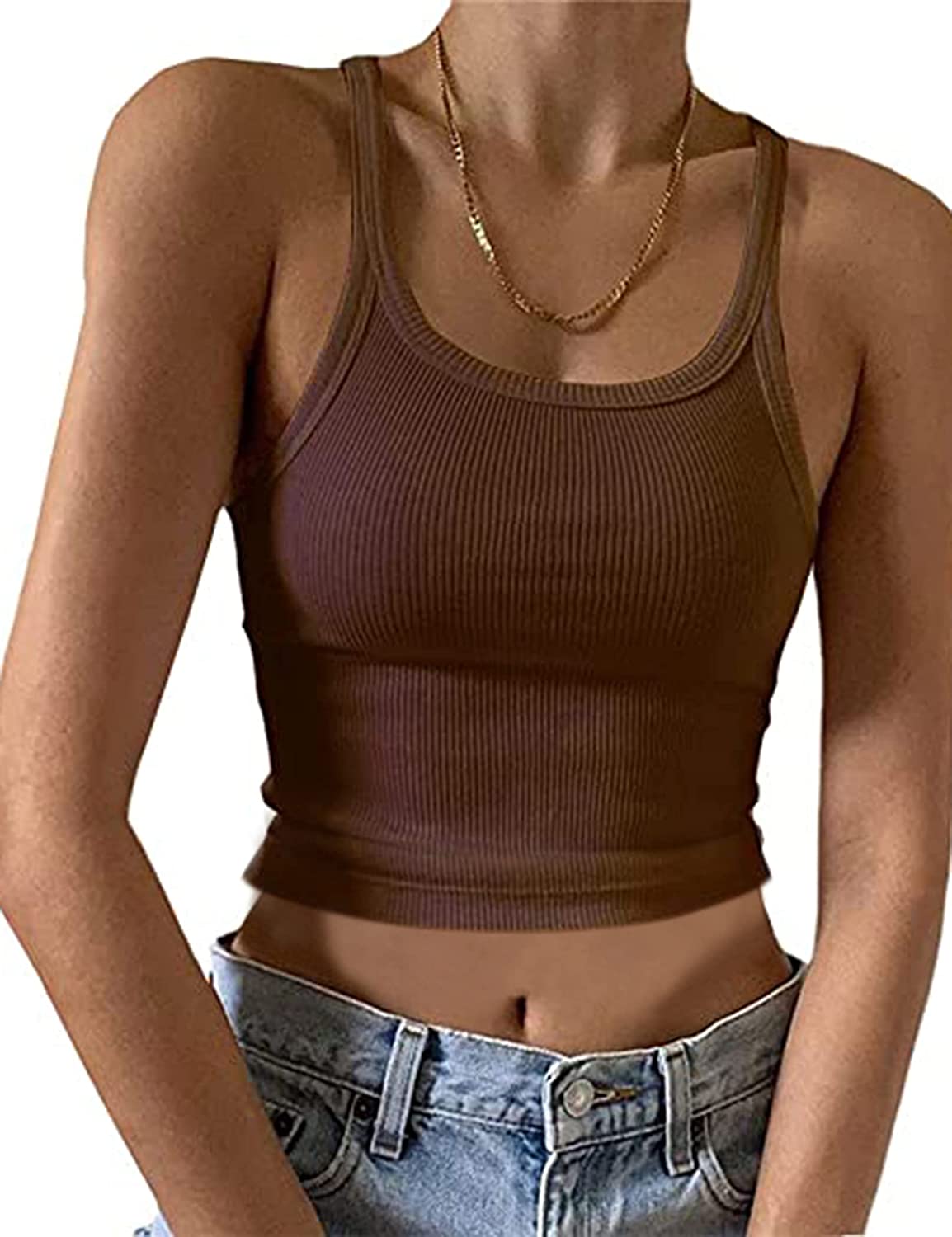 MONYRAY Ladies Sleeveless Crop Tank Tops with Shelf Built Bra Solid Basic  Casual Cropped Tops for Lady Girls Loungewear Tank Pink Small at  Women's  Clothing store