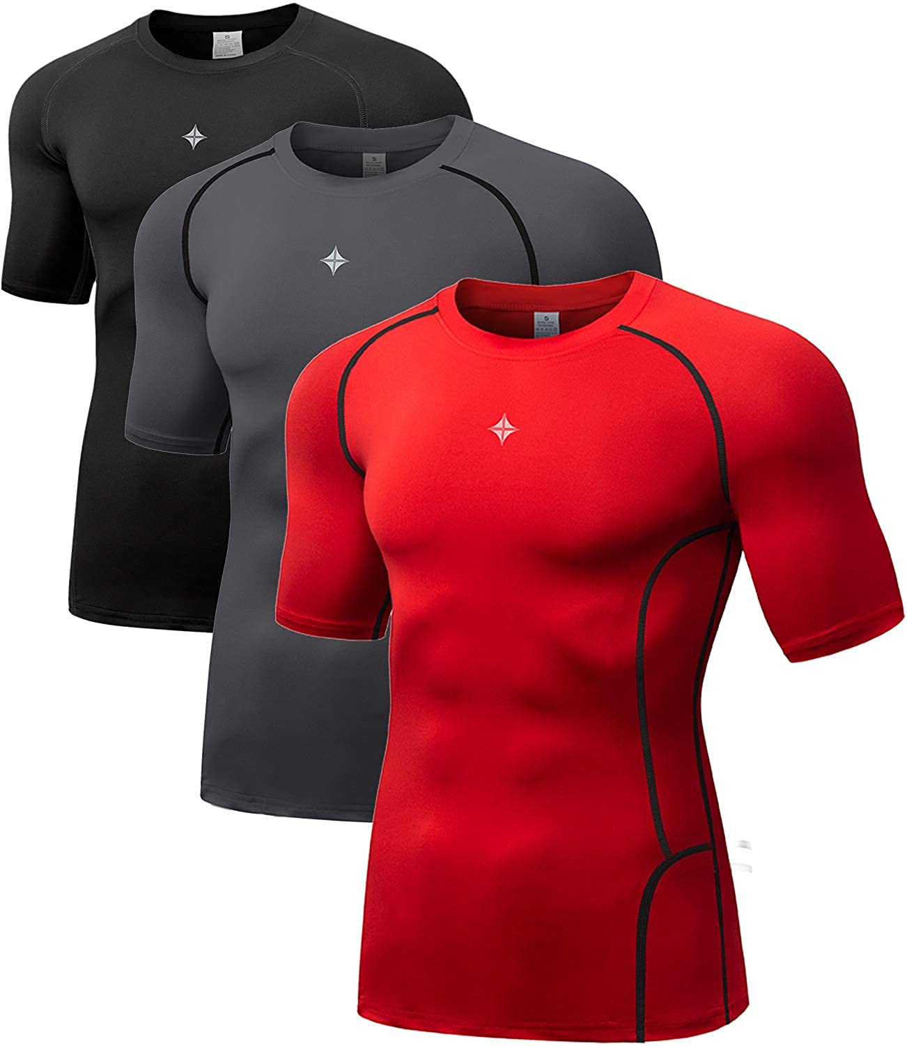 Cool Dry Undershirt Baselayer Tops for Men Pack of 1,2,3 Milin Naco Men's Short Sleeve Compression T-Shirt 