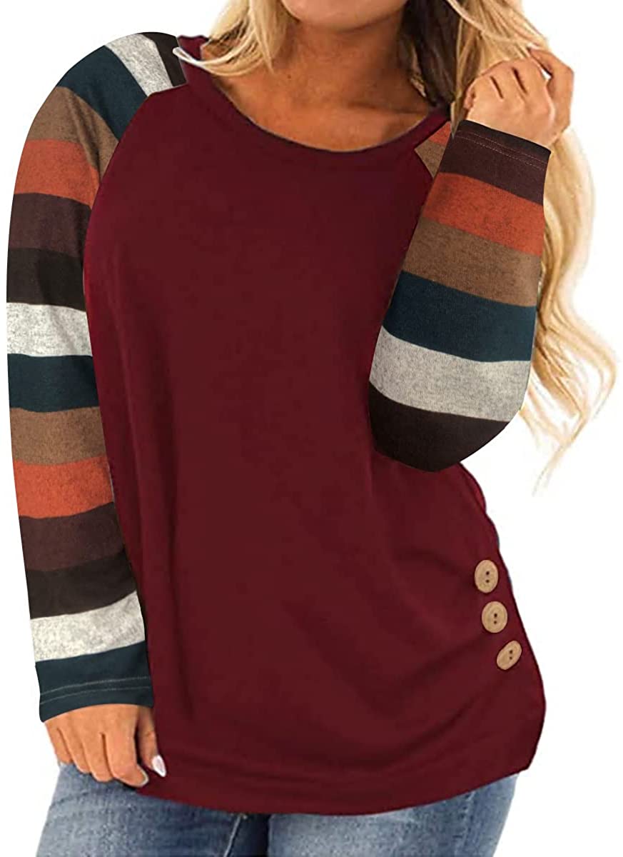 TIYOMI Plus Size Shirts Women Raglan Long Sleeve Sexy Deep V Neck