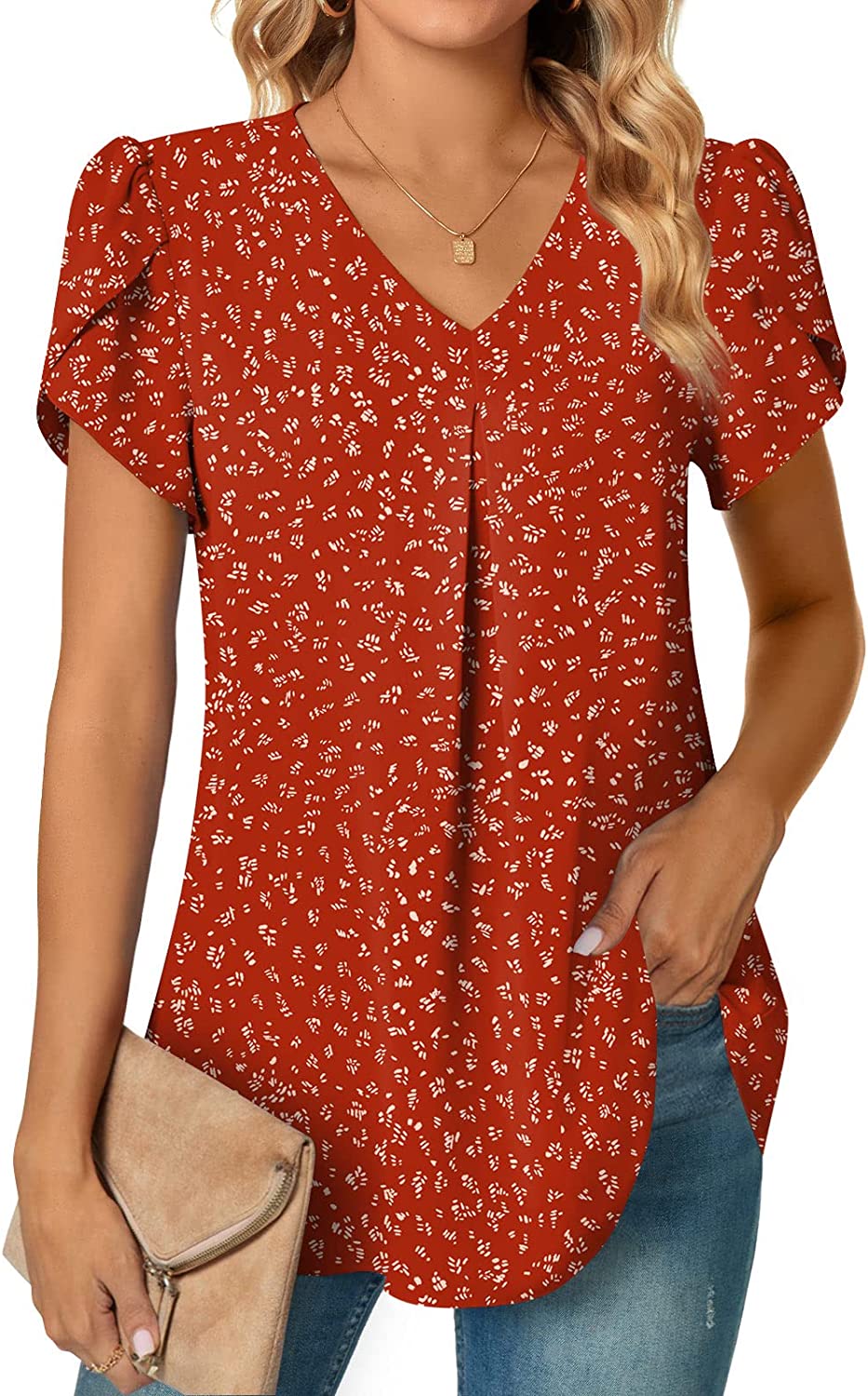 Anyally Womens Summer Dressy Chiffon Blouses V Neck Palestine