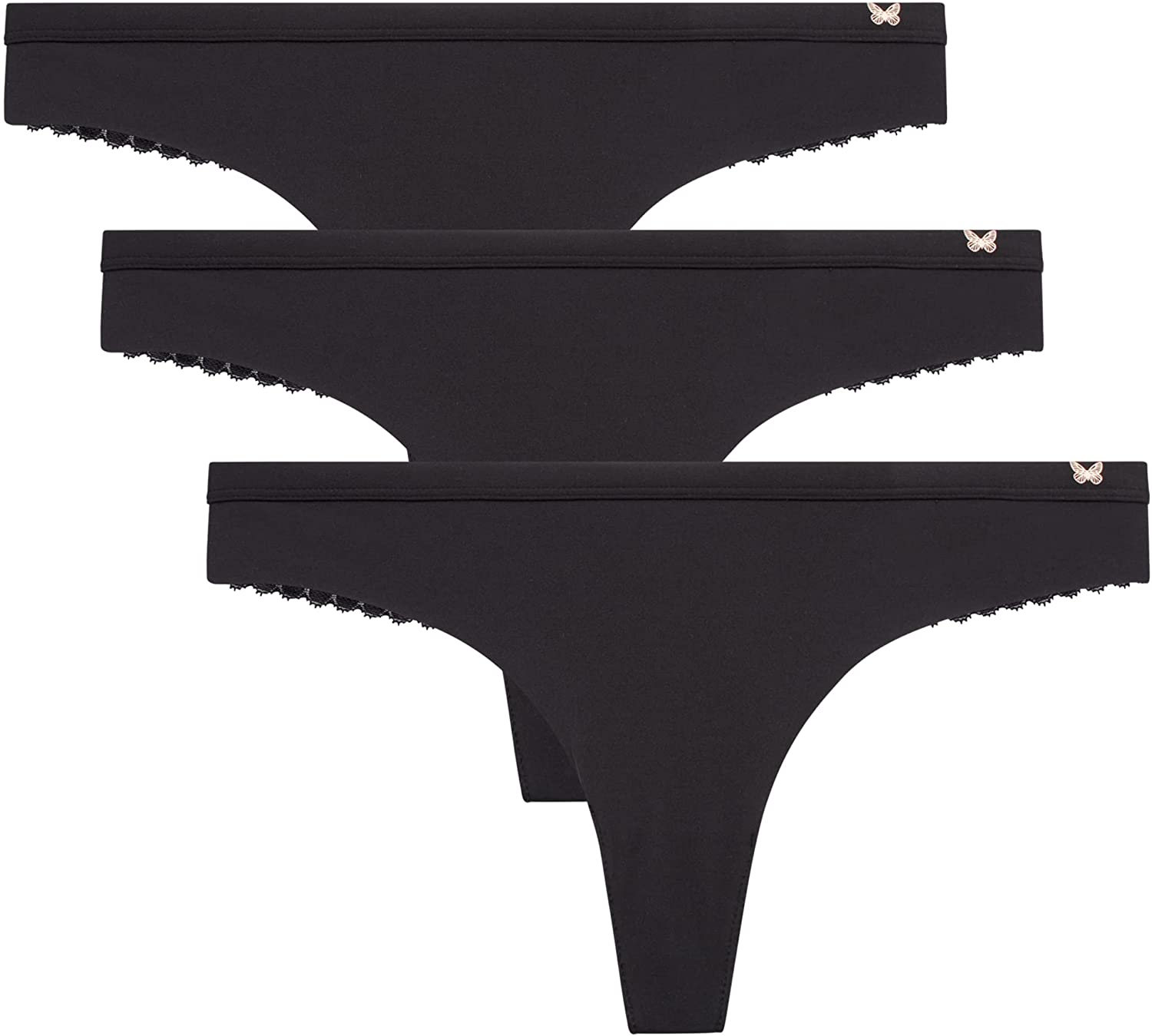 Jessica Simpson Women's Underwear - 3 Pack Microfiber Lace Thong Panties  (S-XL)