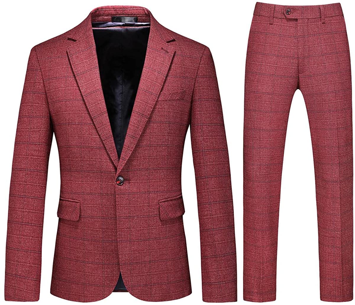 Mens Plaid Suit Tweed Slim Fit 2 Piece Casual Suits for Men One Button  Tuxedo Su