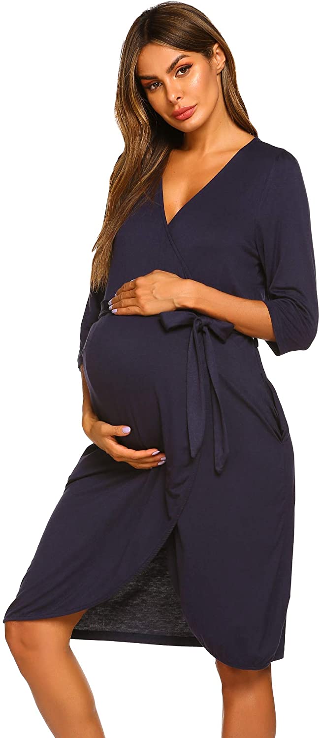 Ekouaer Maternity Robe 3 in 1 Labor Delivery Nursing Gown Hospital Breastfeeding Dress Bathrobes 