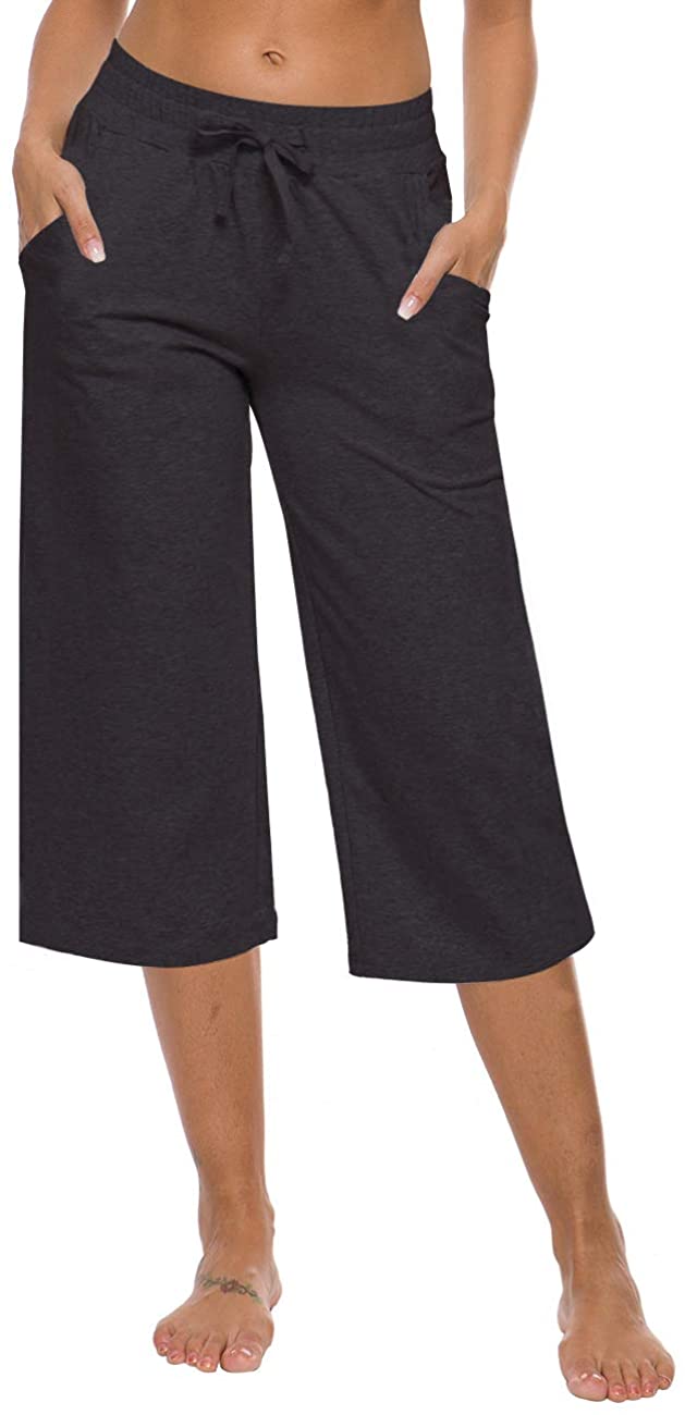 ChinFun Womens Yoga Lounge Capri Pants Stretch Active Jogger Flare Cropped Pants with Pockets 