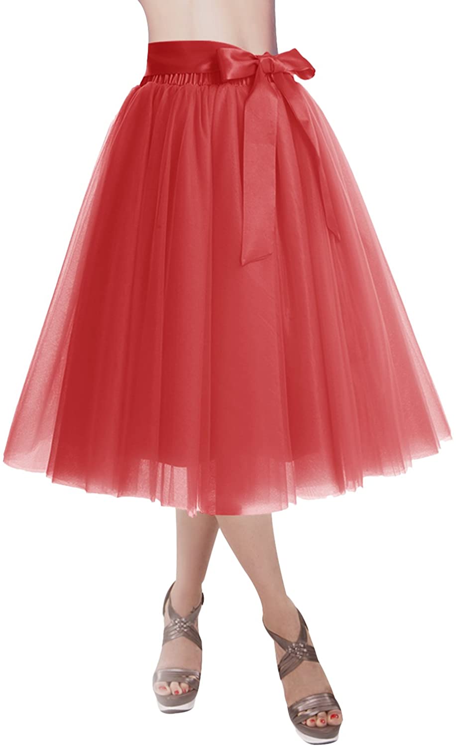 DRESSTELLS Womens Tulle Skirt A Line Tulle Dress Tutu Skirts Knee Length  Adult Layered Short Prom Party Midi Skirt