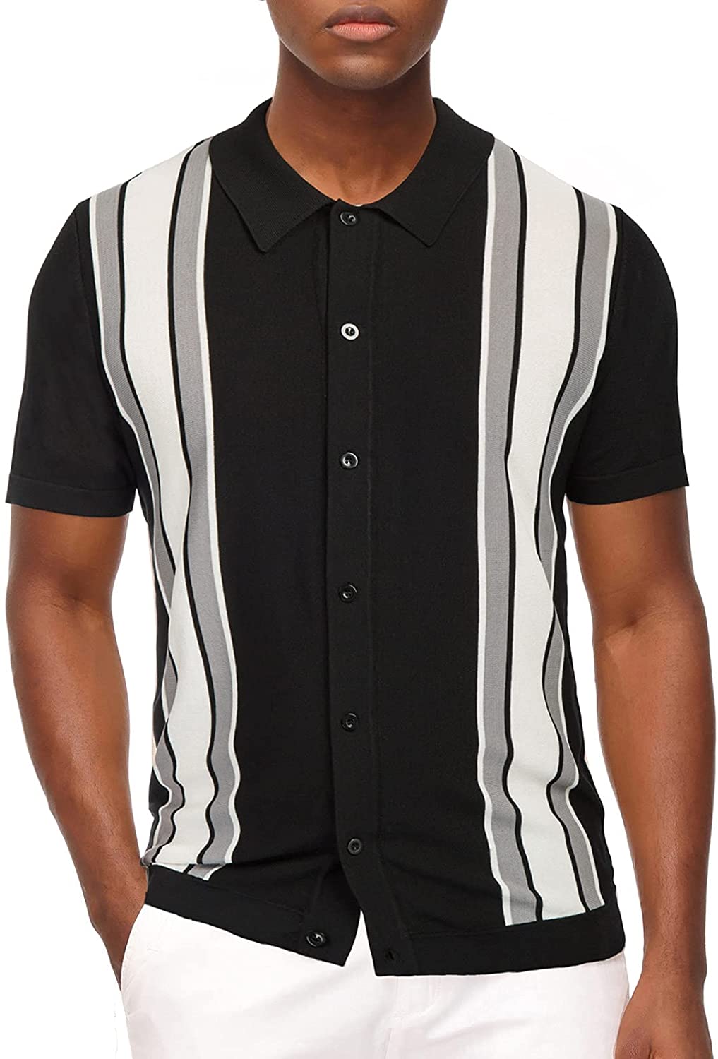 PJ PAUL JONES Men Striped Polo Shirt Vintage 60s Long and Short Sleeve Cardigans 