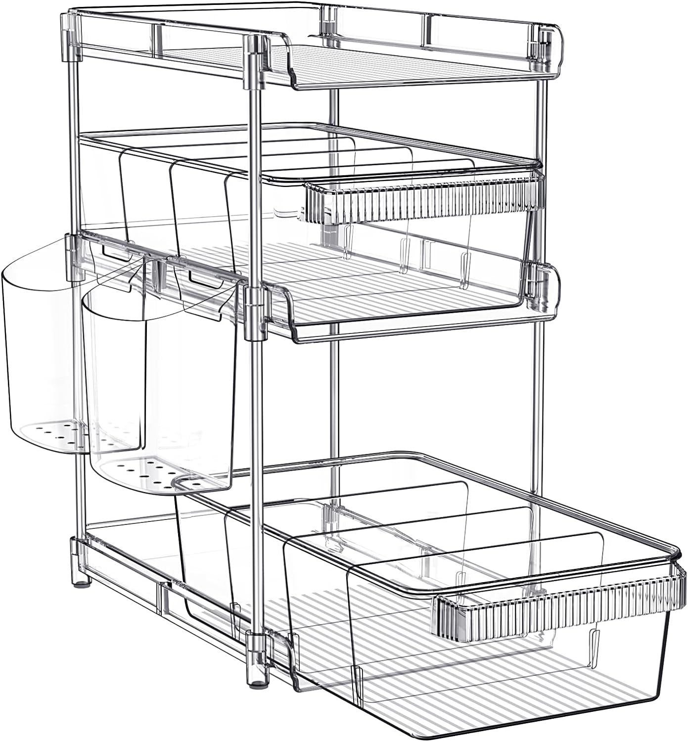 3 Tier Clear Bathroom Organizers 2 Pack, Pull Out Organizer and