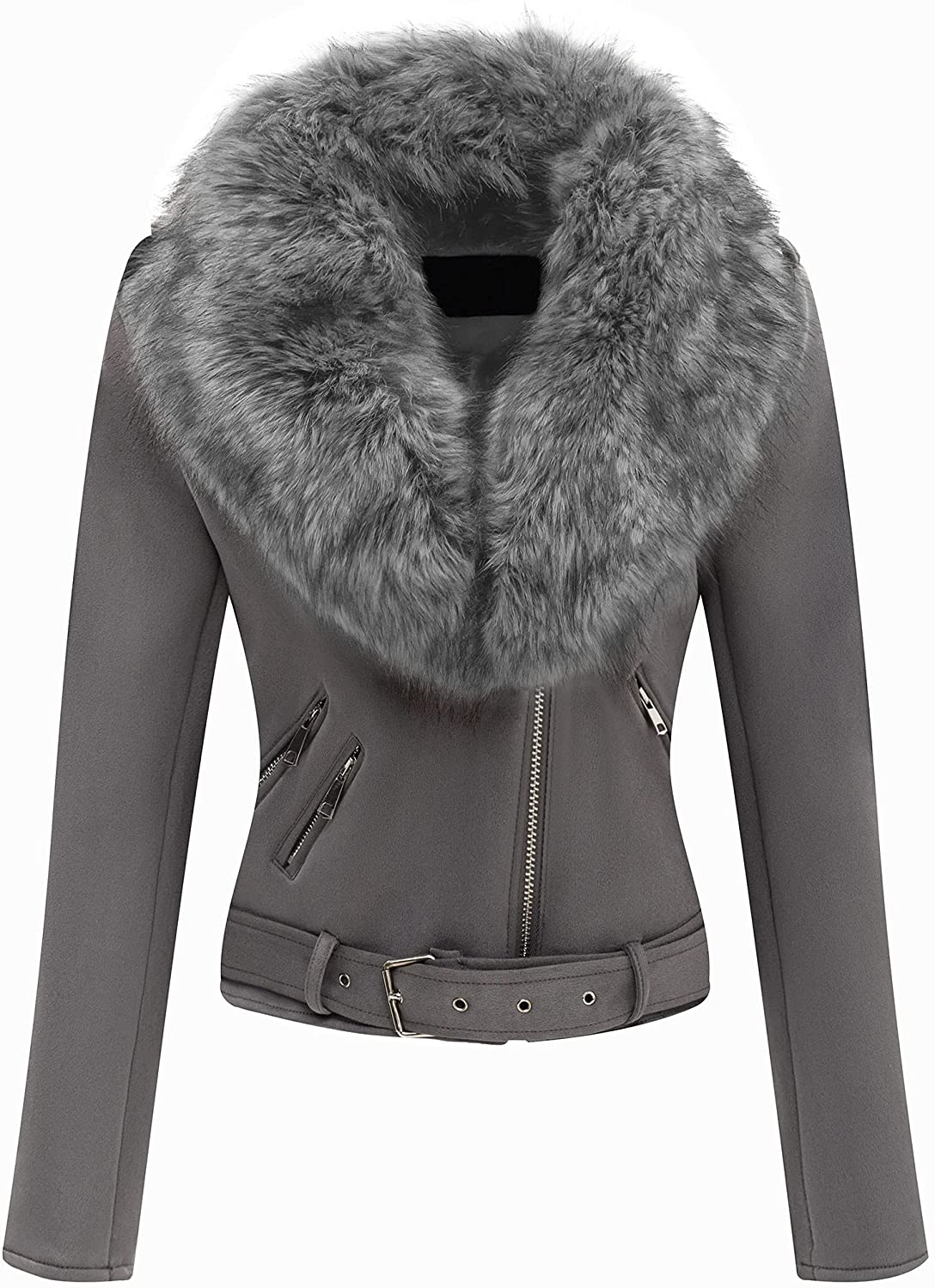 Coat with Detachable Faux Fur Collar Bellivera Womens Faux Suede Jacket 