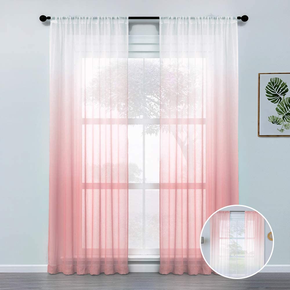 CUTEWIND Navy Blue Ombre Sheer Curtains for Bedroom Windows 63 Inch ...