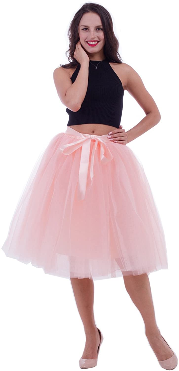 kephy Womens Tulle Skirt 7 Layers Tutus for Women A Line Knee Length Petticoat Wedding Party Adult Midi Skirt 