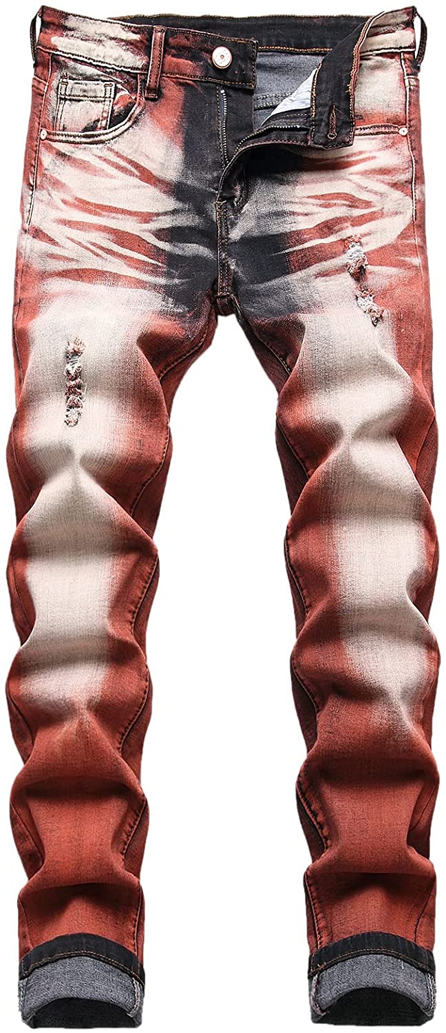 JUNBAOSS Men's Biker Zipper Deco Washed Straight Fit Jeans Mens Jeans Ripped  Jeans for Men Distressed Denim Jeans Destroyed Slim Fit Jeans Elastic Denim  Pants Trousers at  Men's Clothing store