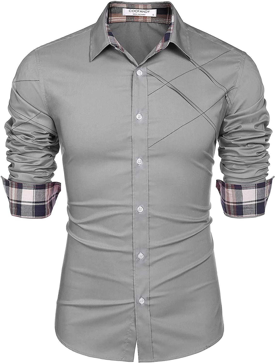 no necesita planchado clásica camisa de negocios COOFANDY Camisa a cuadros de manga larga para hombre para el tiempo libre para hombres cuello Kent de algodón ligera corte regular 