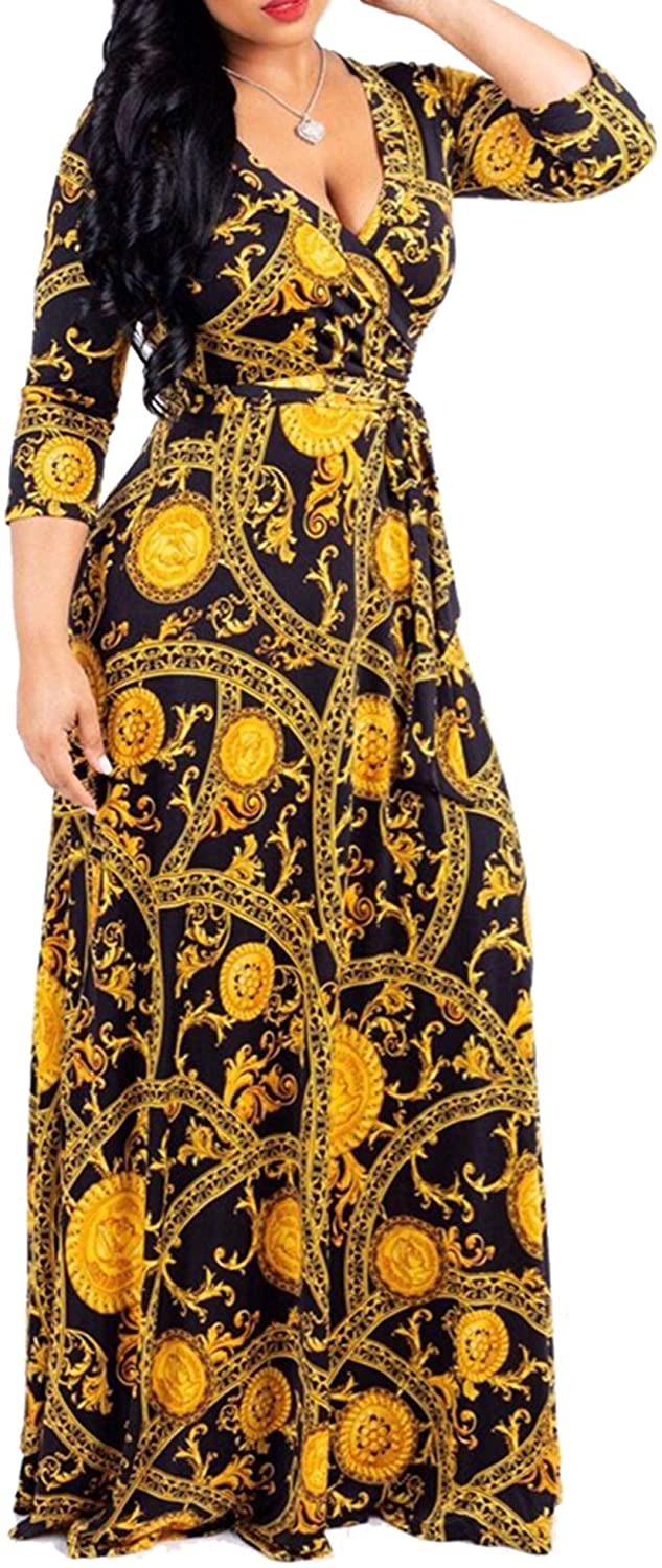 FANDEE Plus Size Maxi Dress for Women Casual Summer Sundress V-Neck 3/4  Sleeve