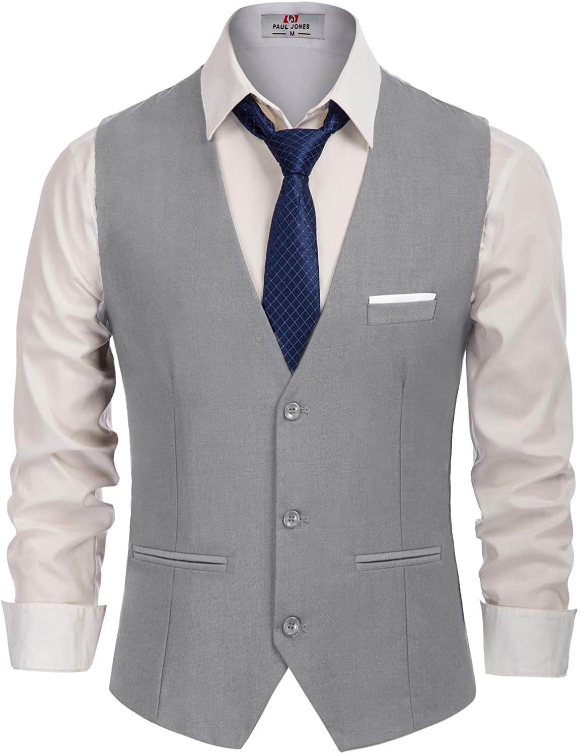 PJ PAUL JONES Men's Slim Fit Business Dress Suit Vests 3 Button Formal Waistcoat 
