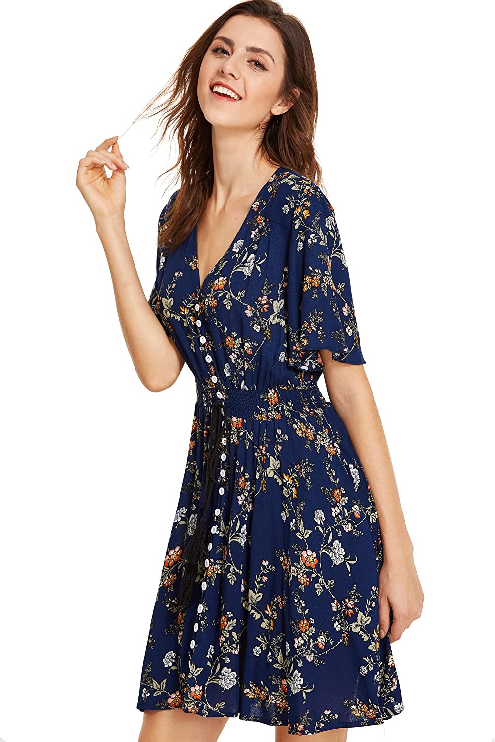 Milumia Women's Boho Button Up Floral Print Flowy Party Dress | eBay