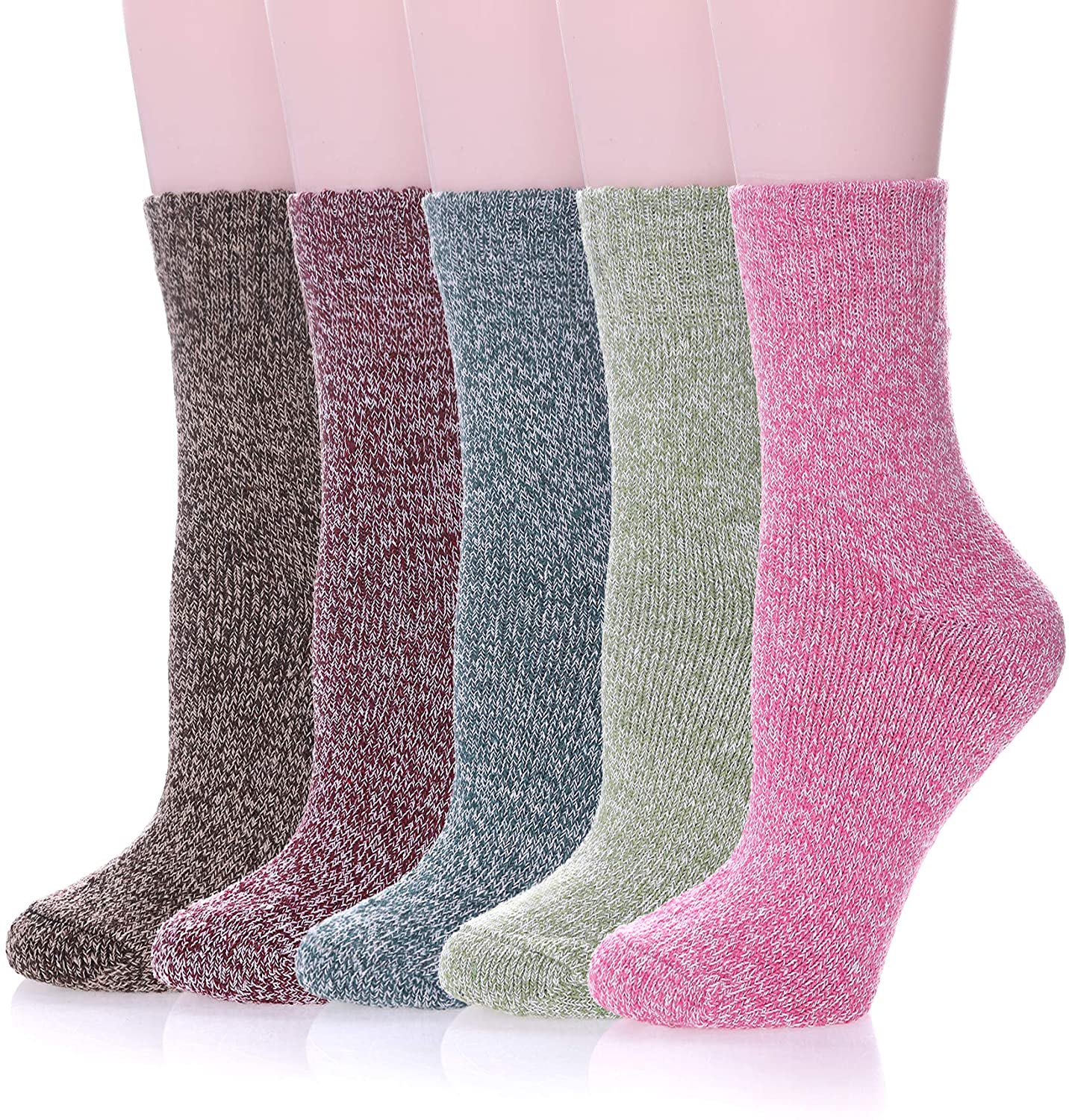 Womens 5 Pairs Soft Thick Comfort Casual Cotton Warm Wool Crew Winter Socks 