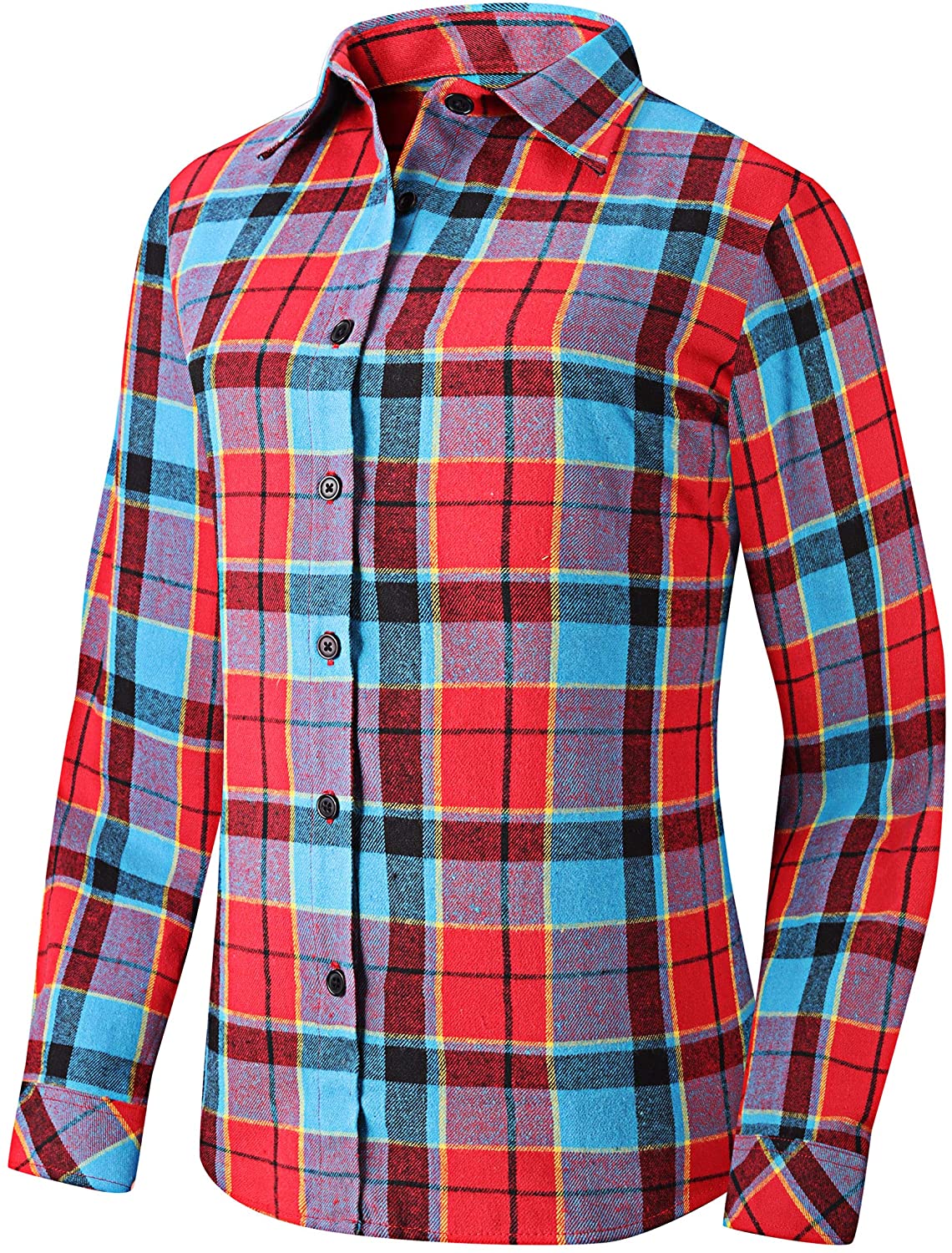 Uillnoodu Women's Flannel Plaid Shirts Long Sleeve Regular Fit Button Down Casual Cotton 
