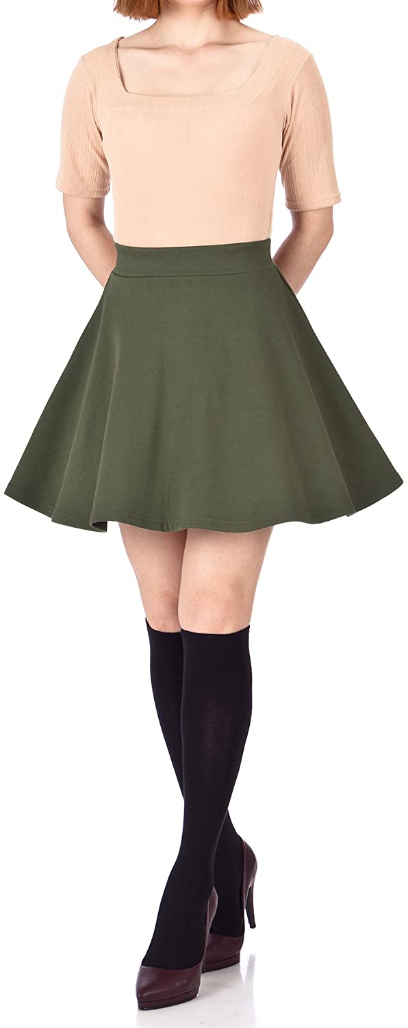 Basic Solid Stretchy Cotton High Waist A-line Flared Skater Mini Skirt |  eBay