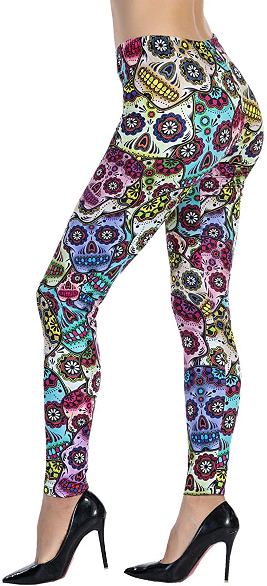 Ndoobiy Printed Leggings Basic Cheap Patterned Leggings Workout Leggings  Women Girls Spandex Leggings M1-fire62-2 at  Women's Clothing store