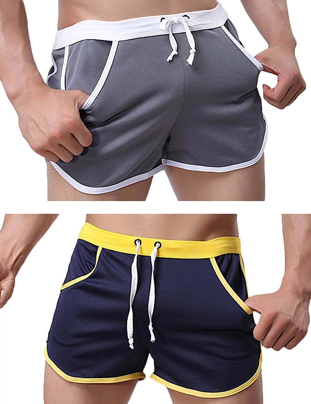 Rexcyril Mens Running Workout Shorts Mesh Bodybuilding Gym Fitness Training Short Pants 