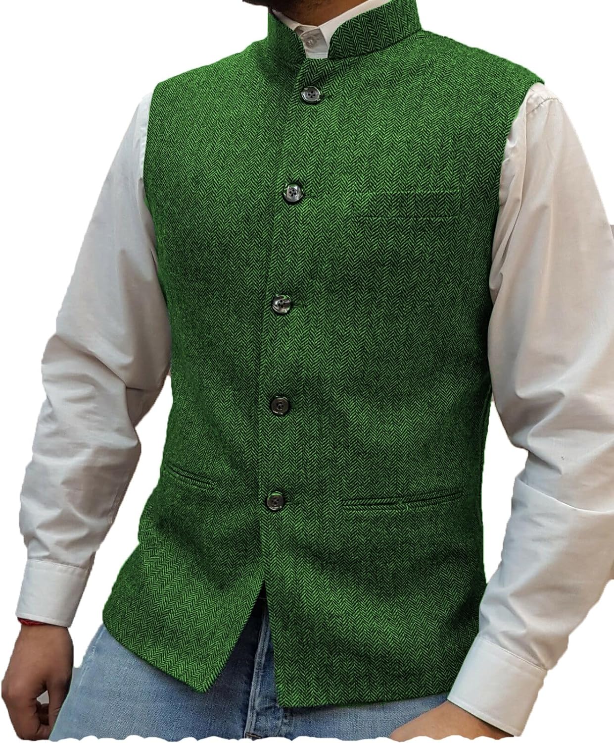 Tuikayoo Mens Herringbone Wool Vests Suit Business Tweed