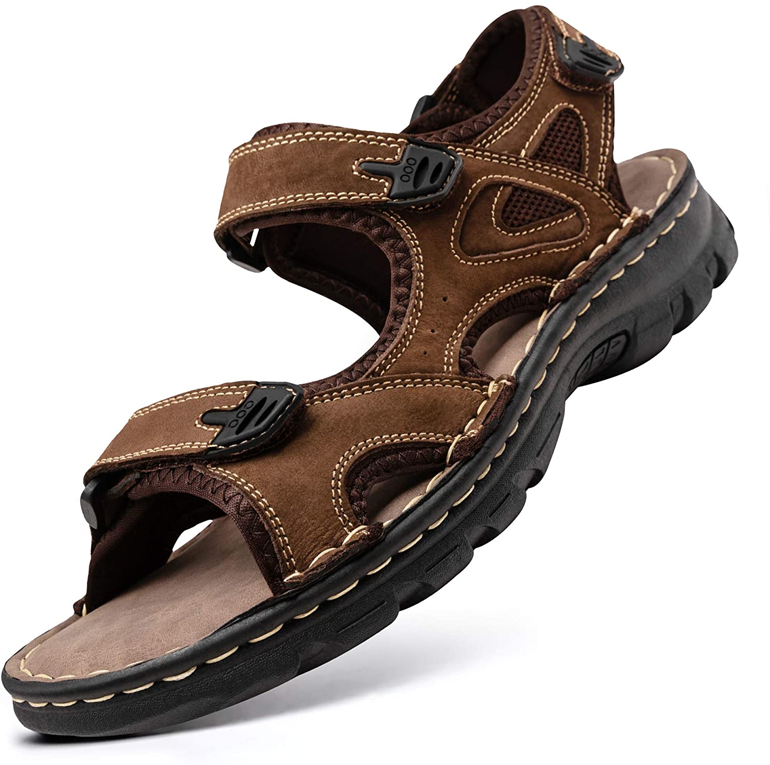 Jousen Men's Sandals Summer Casual Genuine Leather Beach Sandals for Men Outdoor and Indoor Comfort Open Toe Fisherman Sandals 