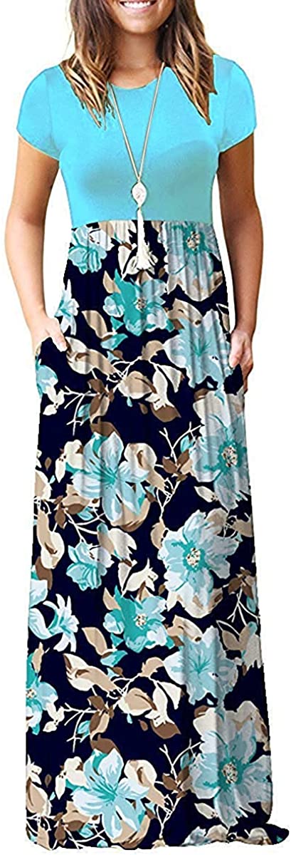 MISFAY Women Short Sleeve Loose Plain Maxi Dresses Casual Long Dresses  Pockets | eBay