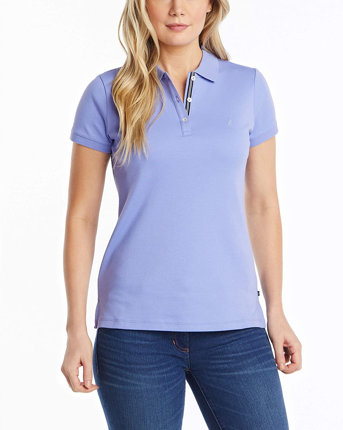 Nautica Women's 3-Button Short Sleeve Breathable 100% Cotton Polo Shirt