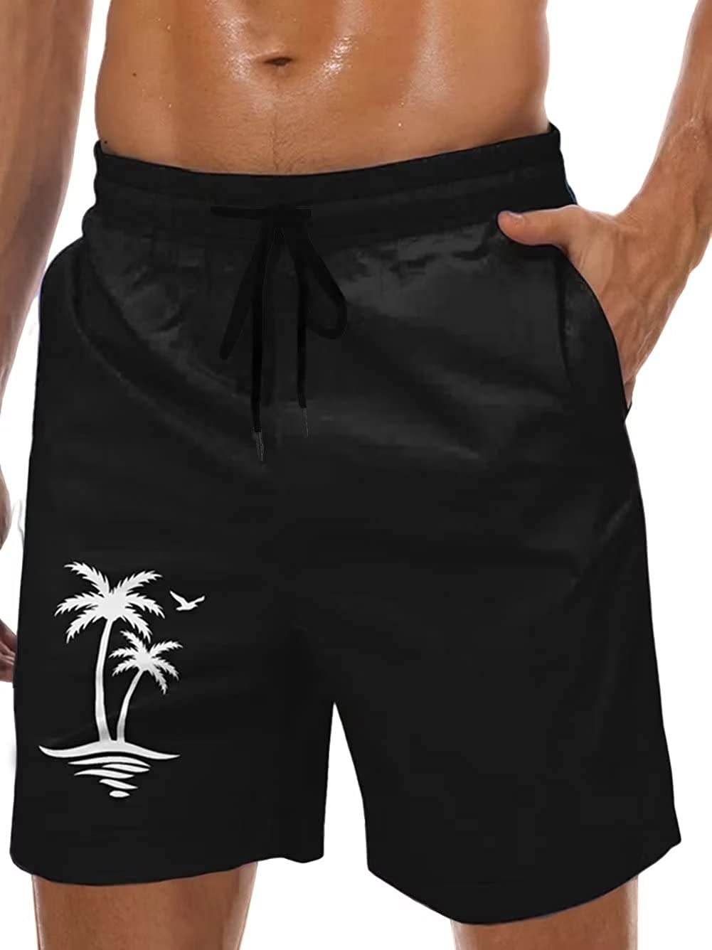 Lzzidou Men's Swim Trunks 9 inch Inseam Bathing Suit Hawaiian Swimsuits Mesh Lining Beach Shorts with Pockets