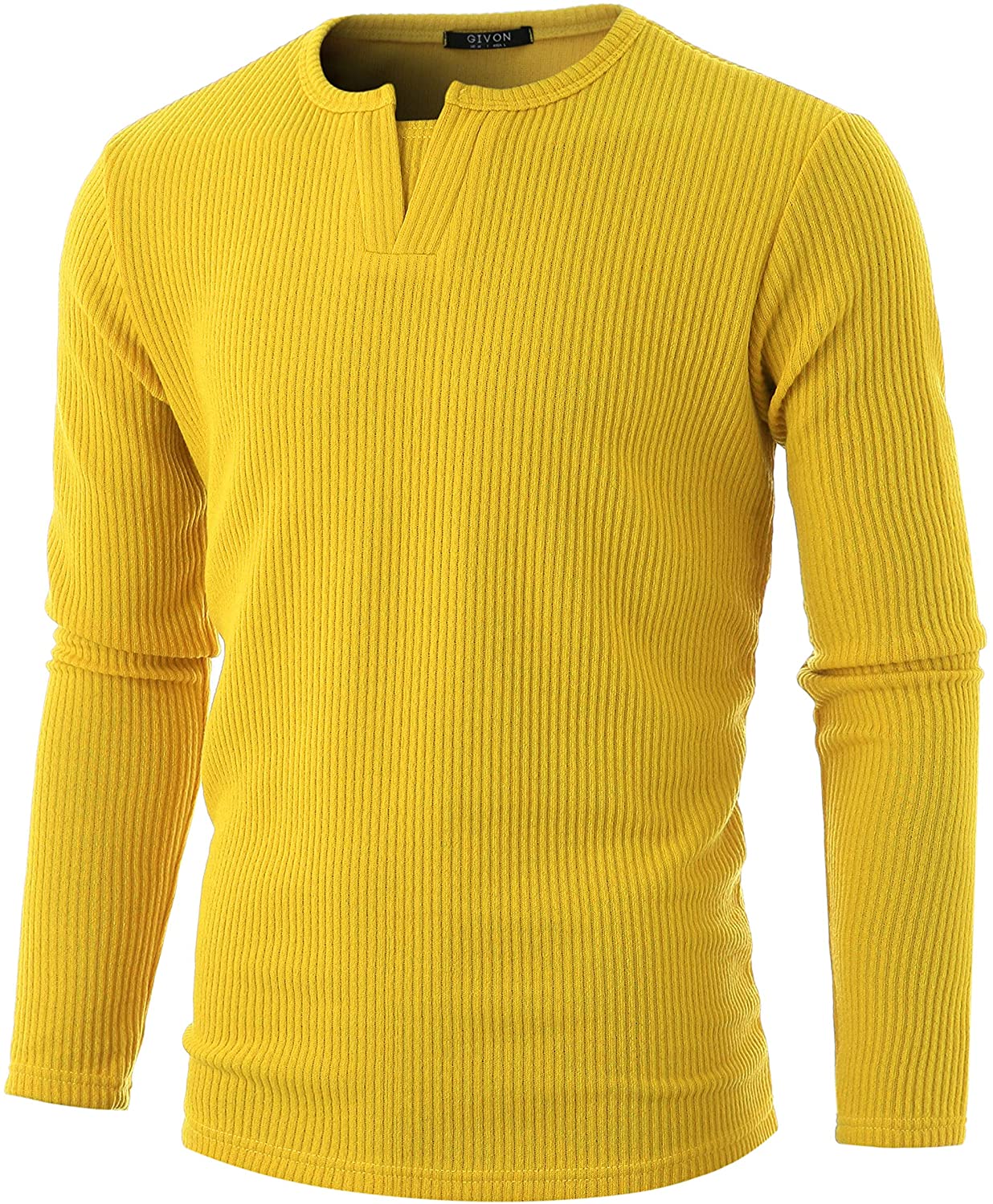 GIVON Mens Slim Fit Long Sleeve Soft Blend Henley Y-Neck Pullover Sweater
