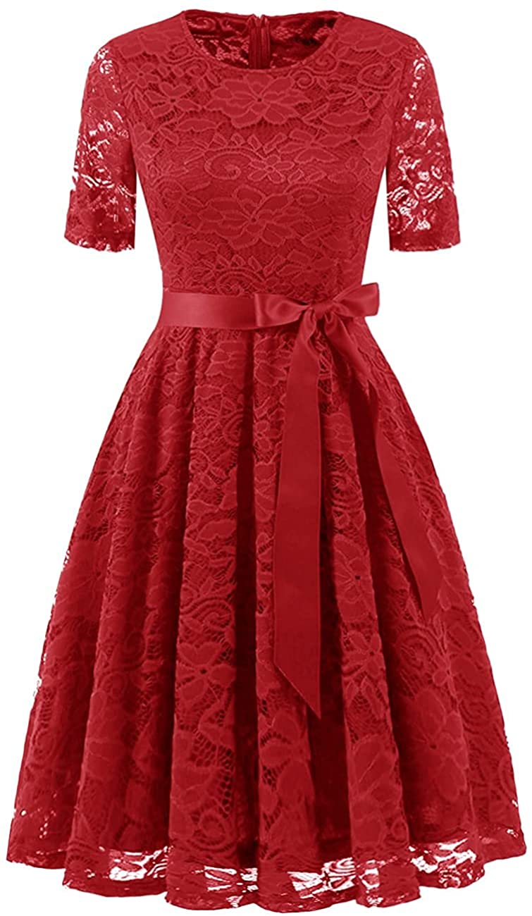 Women Lace Dress Prom Bridesmaid Dress Swing A-Line Cocktail Party Dresses