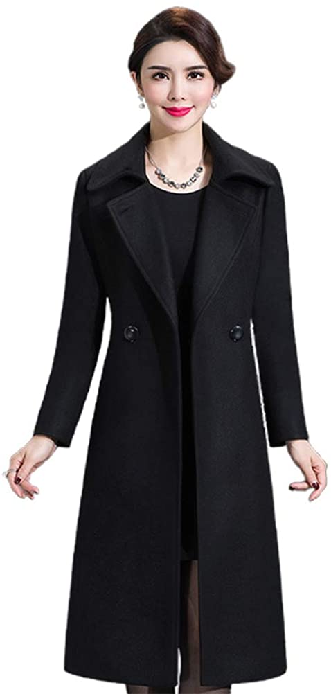 IDEALSANXUN Long Wool Jackets for Womens Faux Fur Collar Slim Fit Pea Coat Outwear