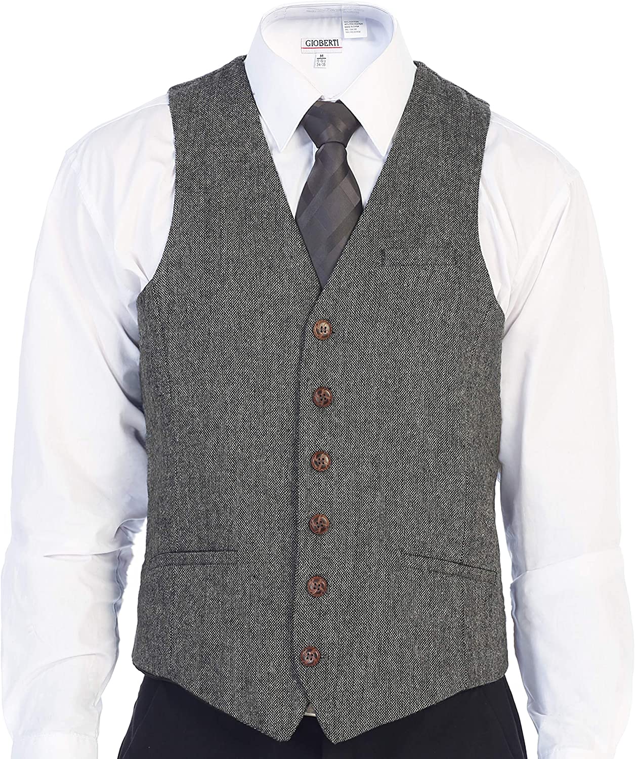 Gioberti Men's 6 Button Slim Fit Formal Herringbone Tweed Vest