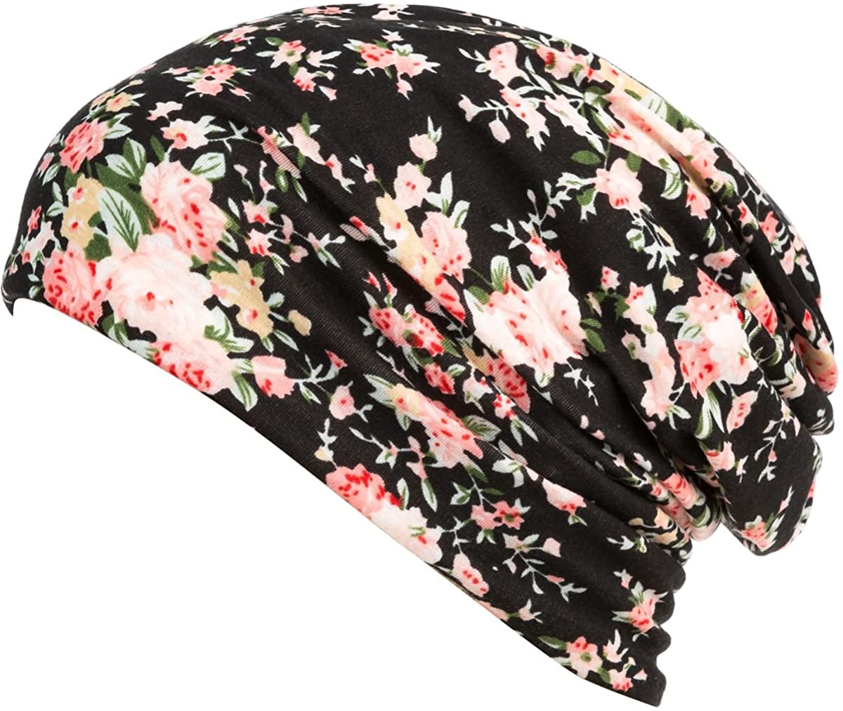 DancMolly Print Flower Cap Cancer Hats Beanie Stretch Casual Turbans for Women