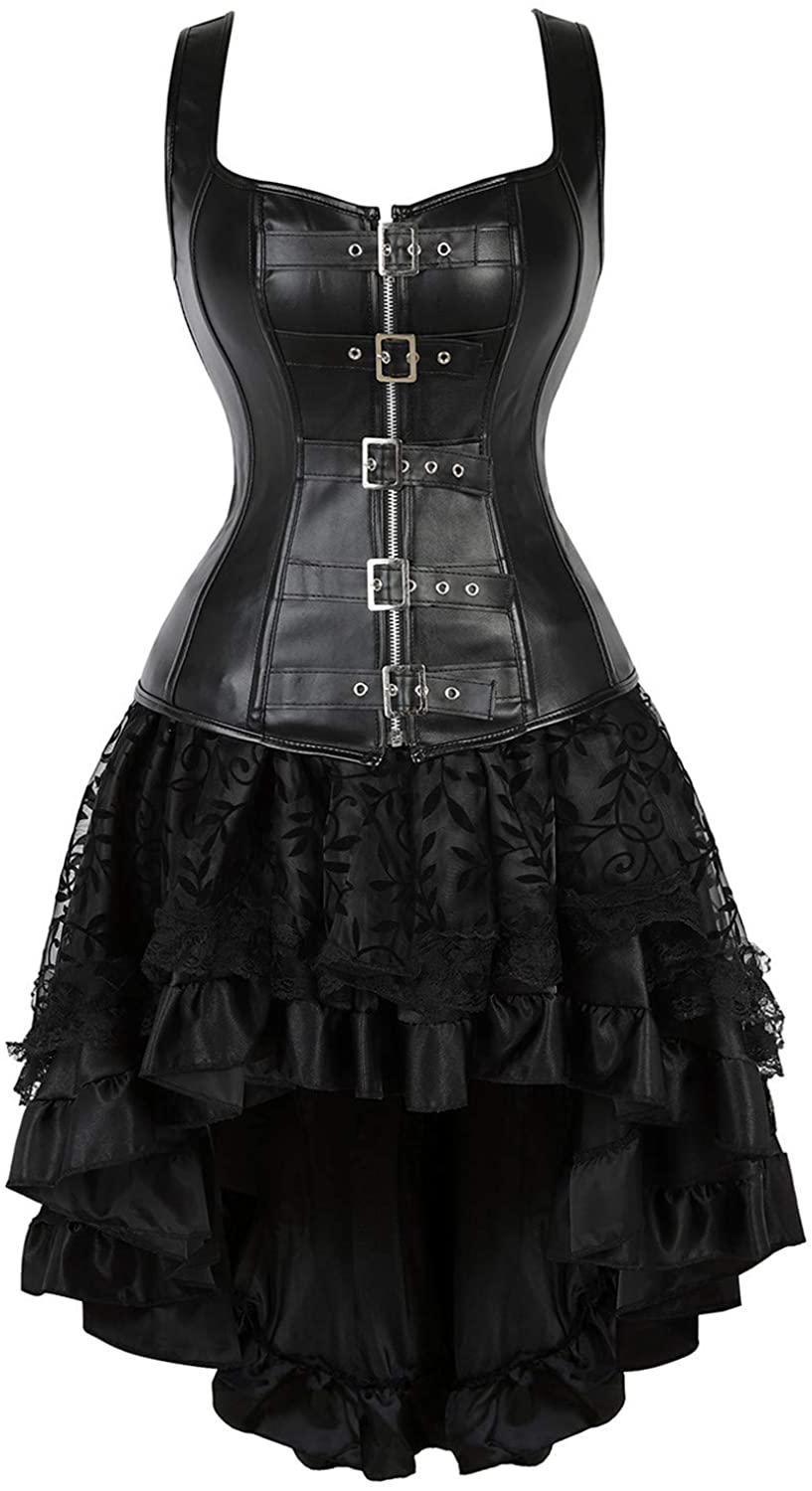 Kranchungel Steampunk Corset Skirt Renaissance Corset Dress for Women Gothic Burlesque Corsets Costumes 