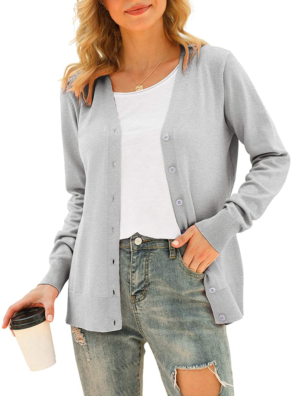 VIISHOW Women's V Neck Button Down Knitwear Long Sleeve Soft Basic Knit  Cardigan | eBay