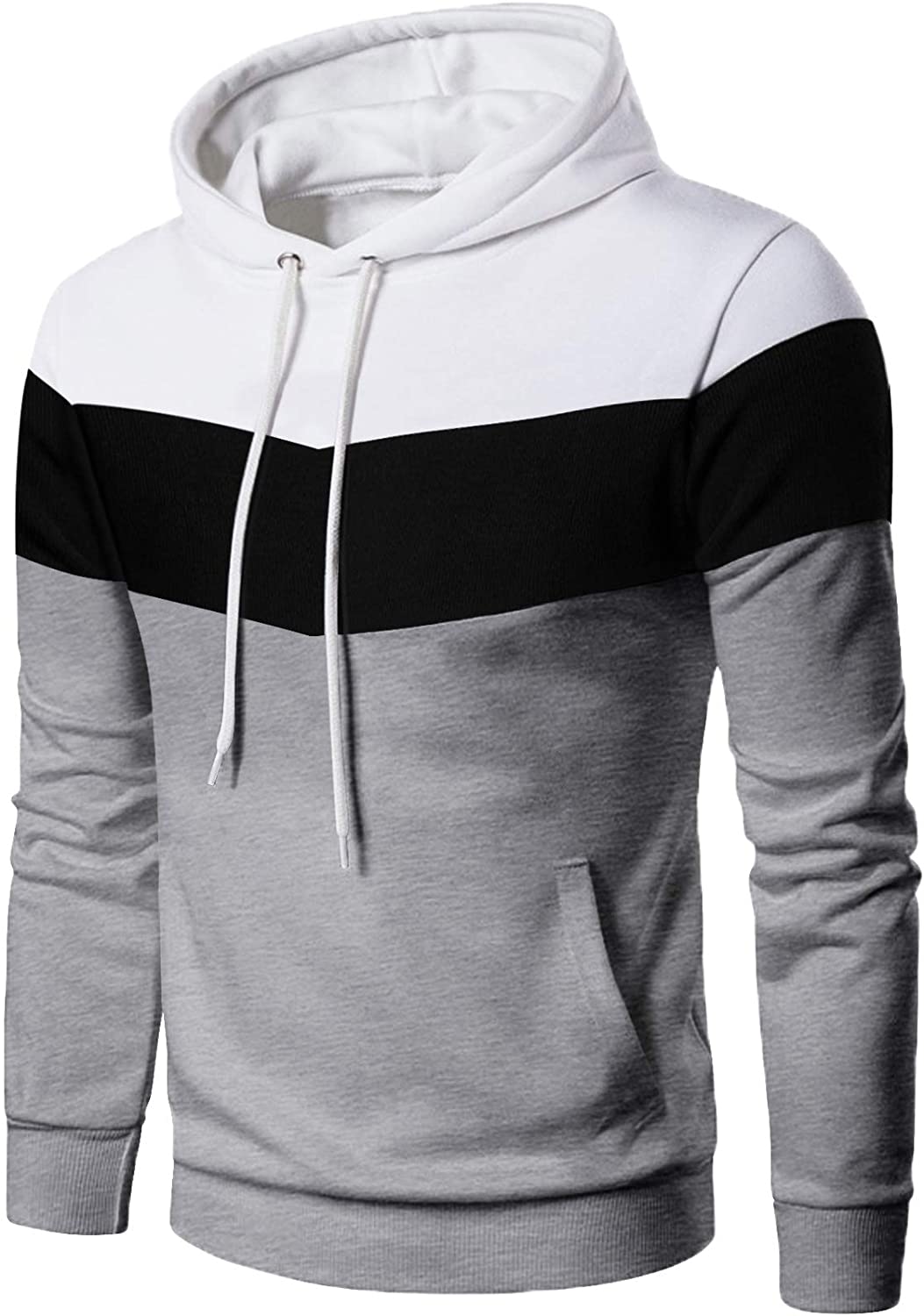 EKLENTSON Mens Sweatshirt Casual Stripe Color Sports Hoodies Pullover Outwear