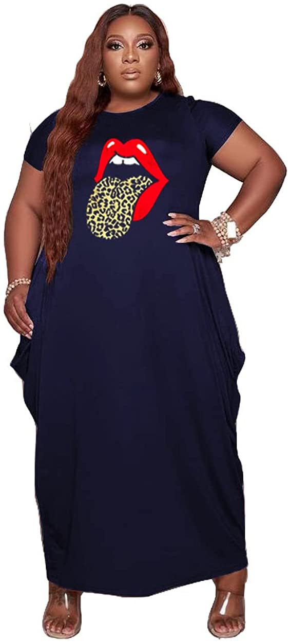 YeGine Oversize Tshirt Dress Plus Size Short Sleeve Maxi Dress with Pockets  Dark Blue XL at  Women's Clothing store