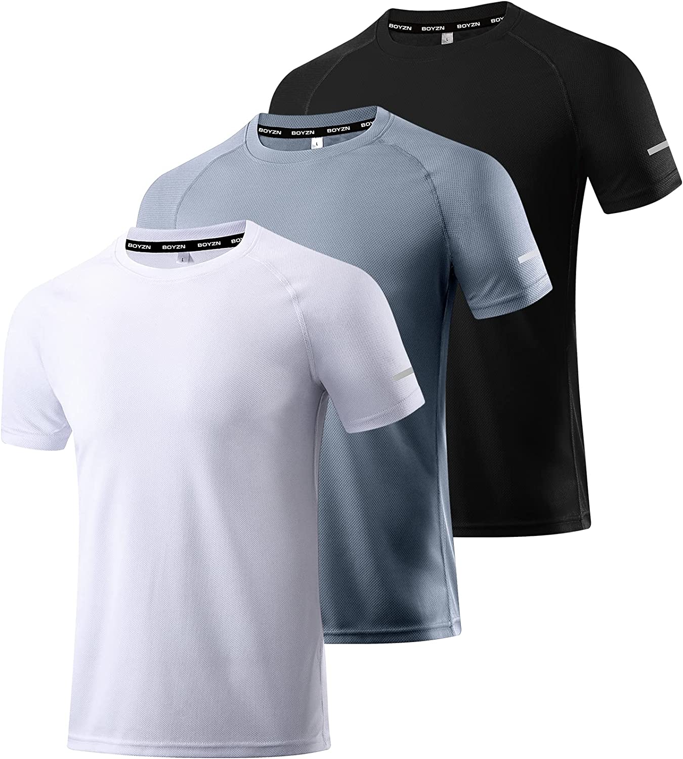 Boyzn Men's 3 Pack Running Workout Shirts Quick Dry Moisture