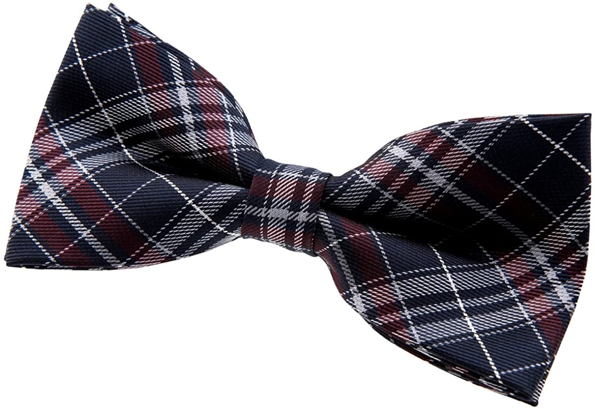 Retreez Stylish Plaid Checkered Woven Microfiber Pre-tied Boy's Tie 