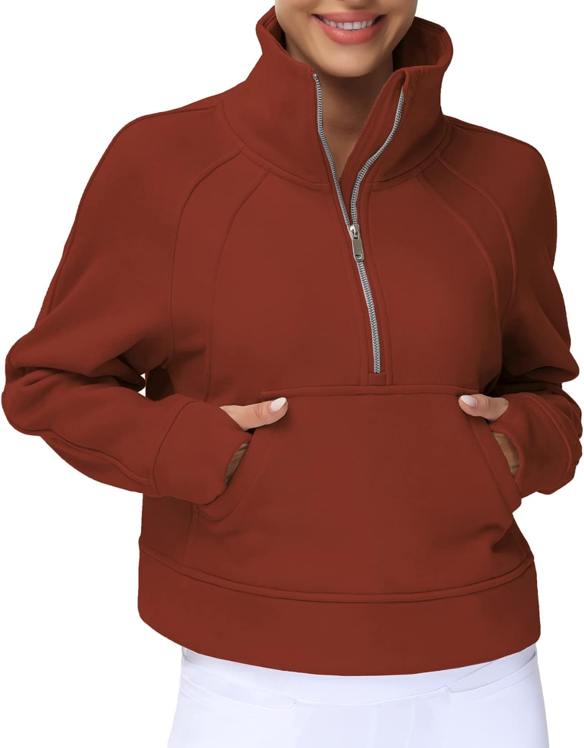 THE GYM PEOPLE Womens' Half Zip Pullover Fleece Stand Collar Crop Sweatshirt  wit