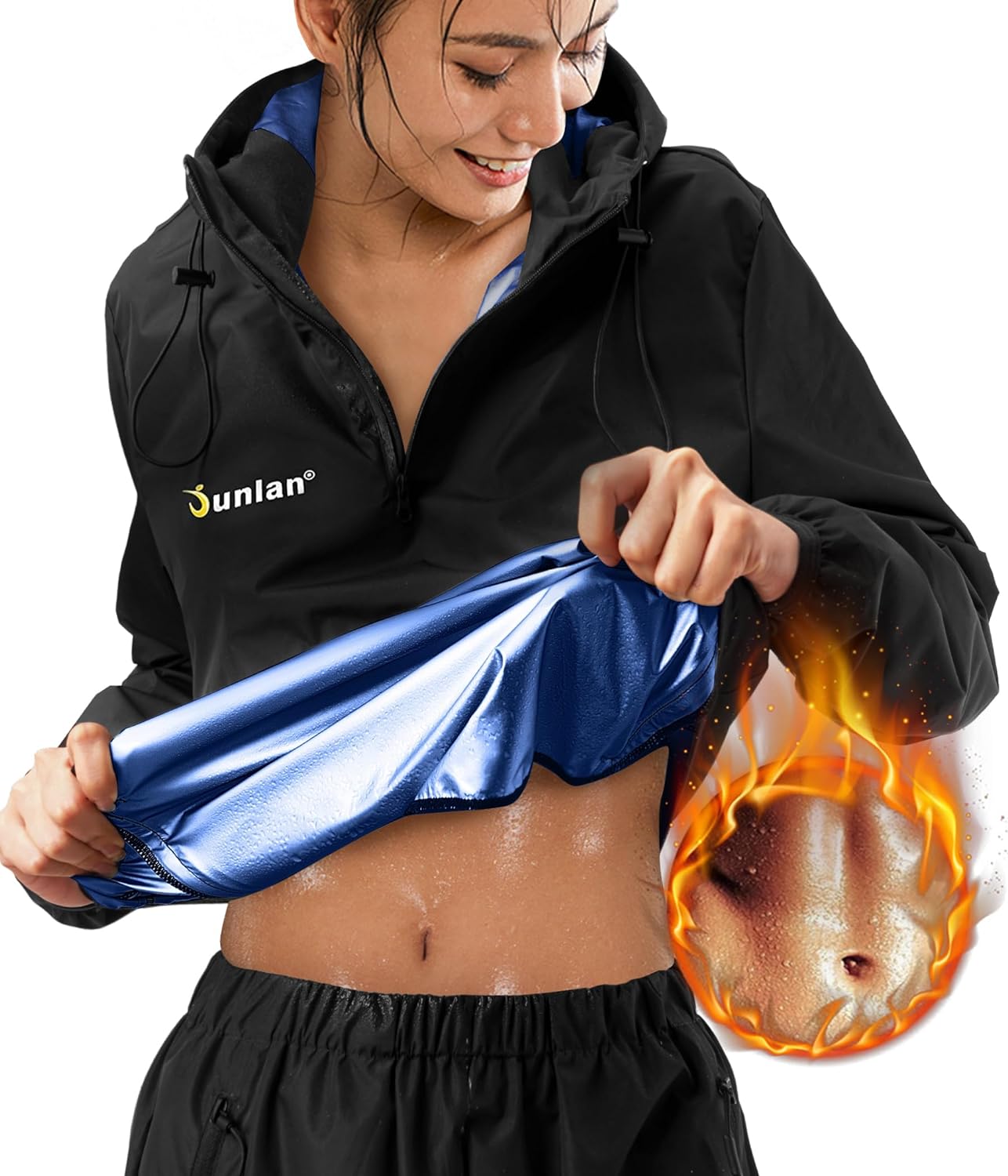 NINGMI Sauna Suit for Men Sweat Jacket Long Sleeve Shirt Workout Zipper Gym  Tank Top Body Shaper Slimming Trainer