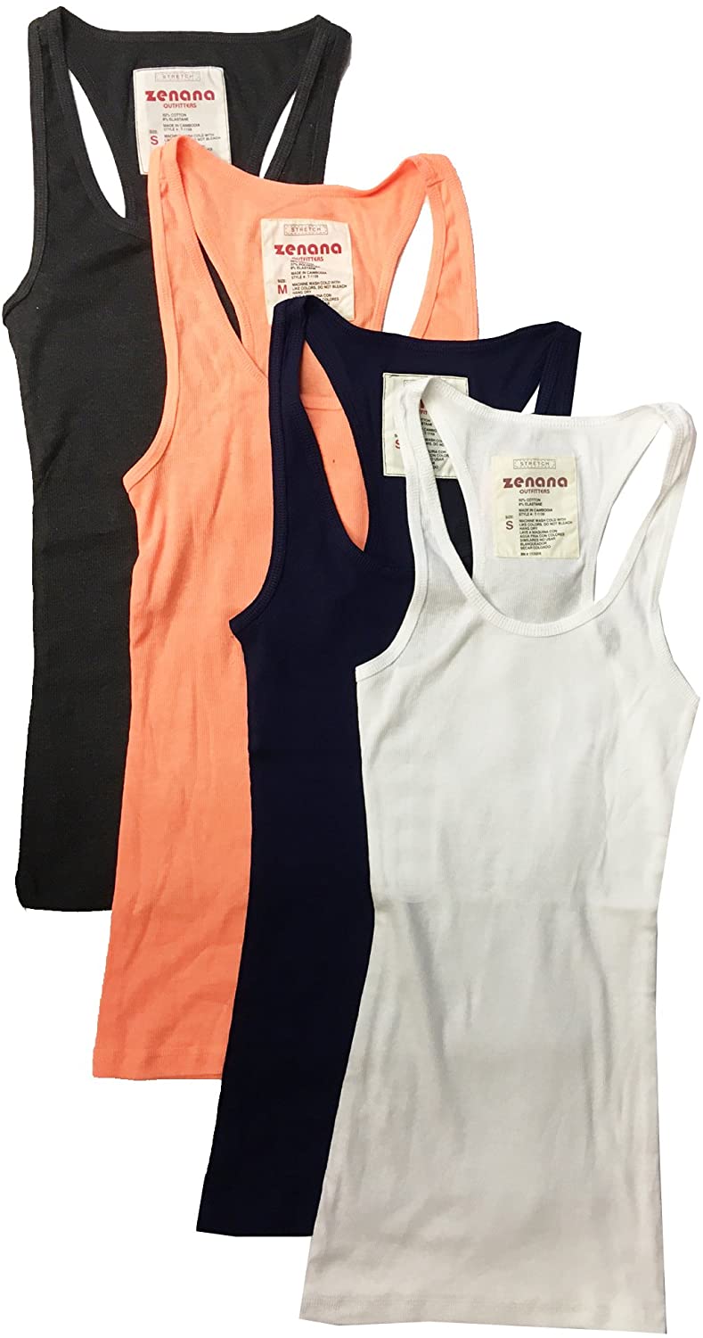  Zenana Outfitters 4 Pack Womens Basic Ribbed Racerback Tank  Top