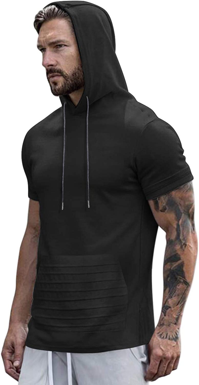 COOFANDY Men's Workout Hooded T-Shirts Hipster Gym Bodybuilding Muscle Short Sleeve Hoodie Jacquard Pullover Sweatshirt 