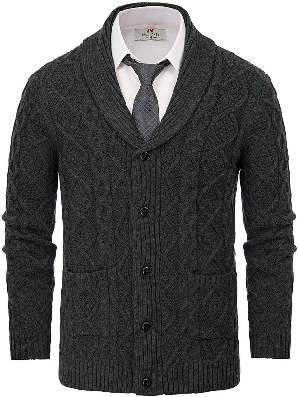 Men's Shawl Collar Cardigan Sweater Slim  Knit Button Douwn Sweater with Pockets