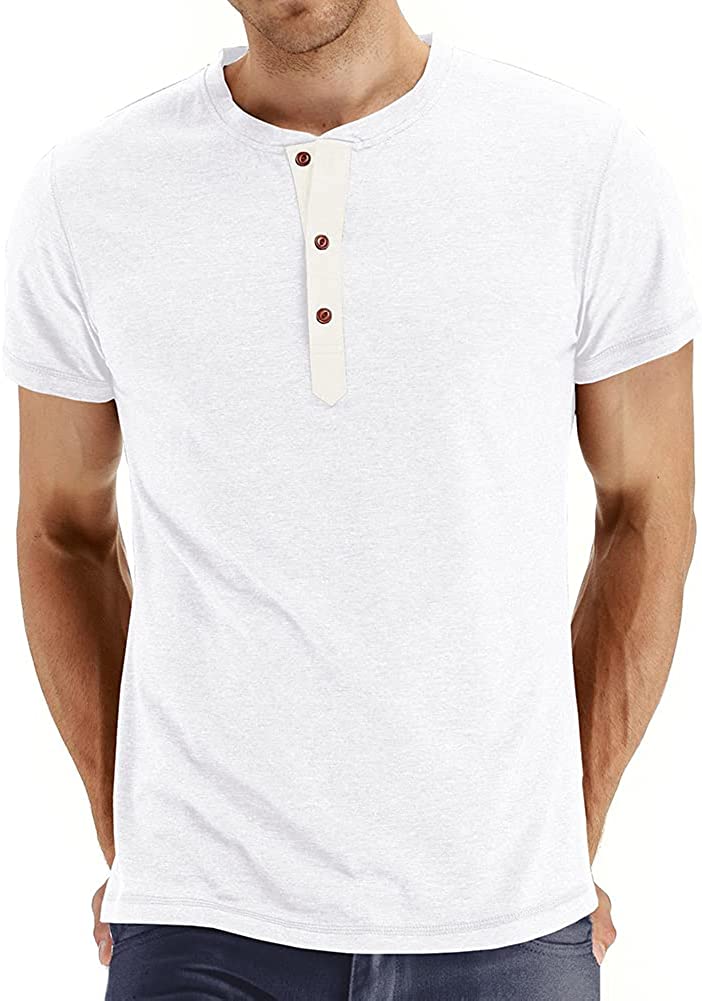 BBDMY Mens Short Sleeve Casual Front Placket Basic Henley T-Shirts