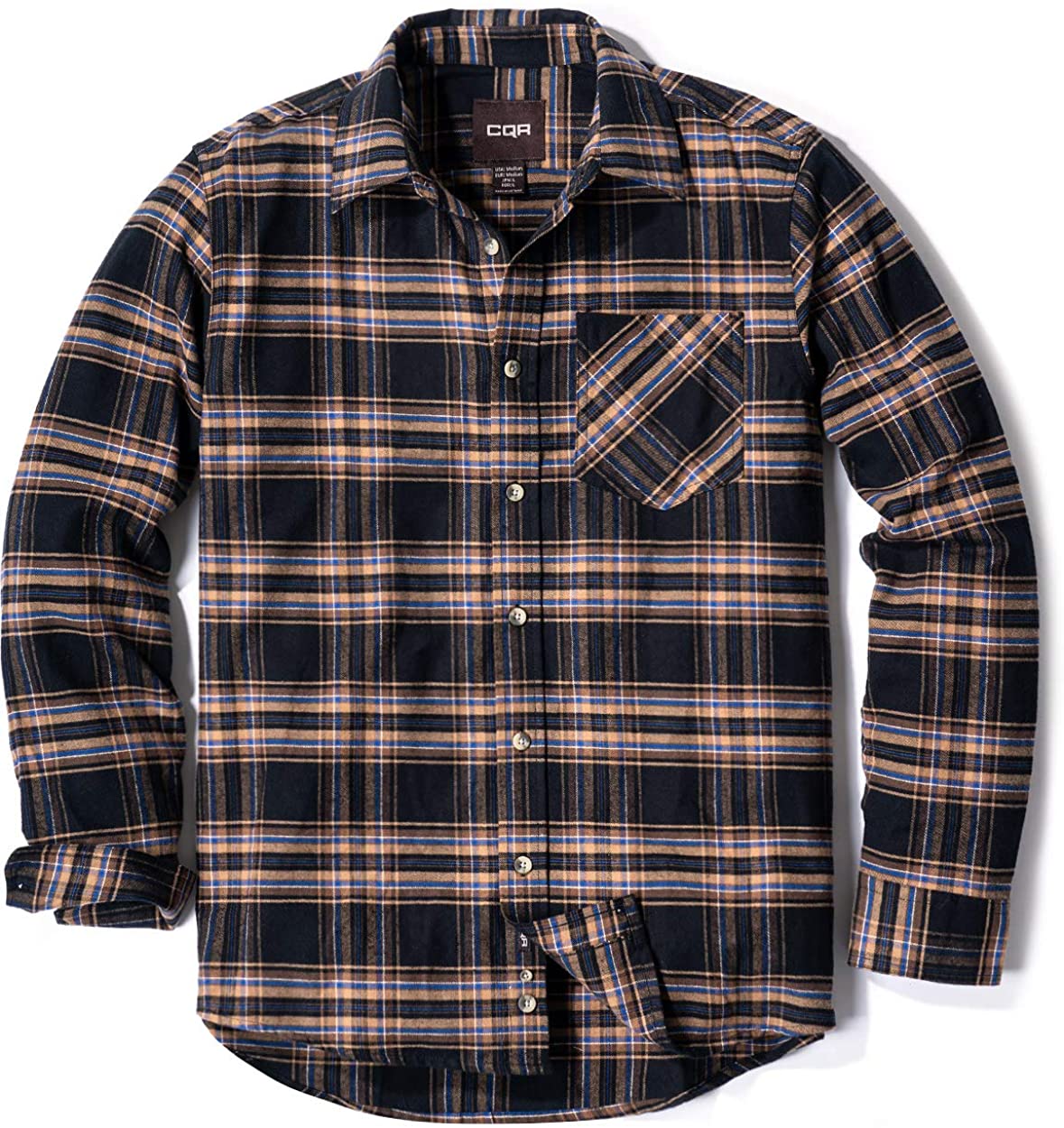 CQR Men's All Cotton Flannel Shirt, Brushed Soft Casual Button Up Plaid  Shirt, L